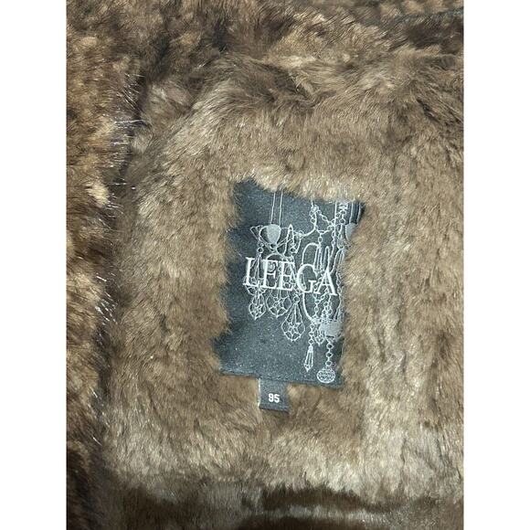 Leega Jacket Coat Red Embroiders Mink And Rabbit Fur Linen Medium Hooded - Picture 7 of 16